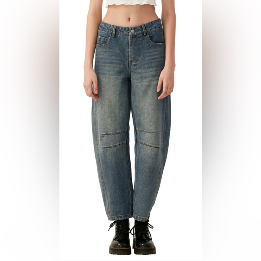 High Rise Barrel Blue Cropped Baggy Denim Jeans Pants | Women’s Size Large (L)